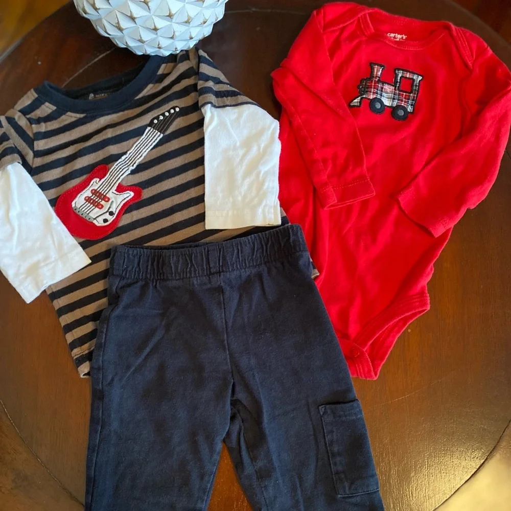 Carters Bundle long sleeve red onesie long sleeve shirt & black pants Size 6M